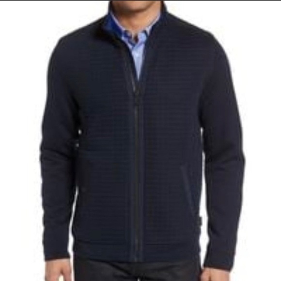 Ted Baker Blue Herringbone Knit Baseball Jacket 5 - Picture 7 of 8